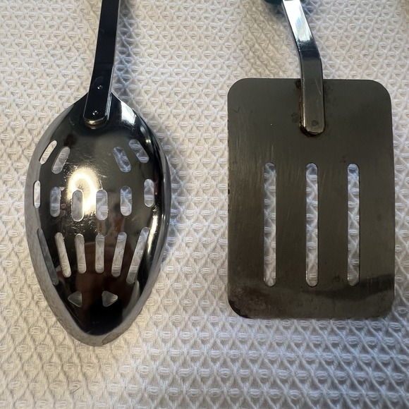 Vintage Ekco 3 Piece Utensil Stainless Steel Green Handles Slotted Spoon Spatula - Picture 10 of 14